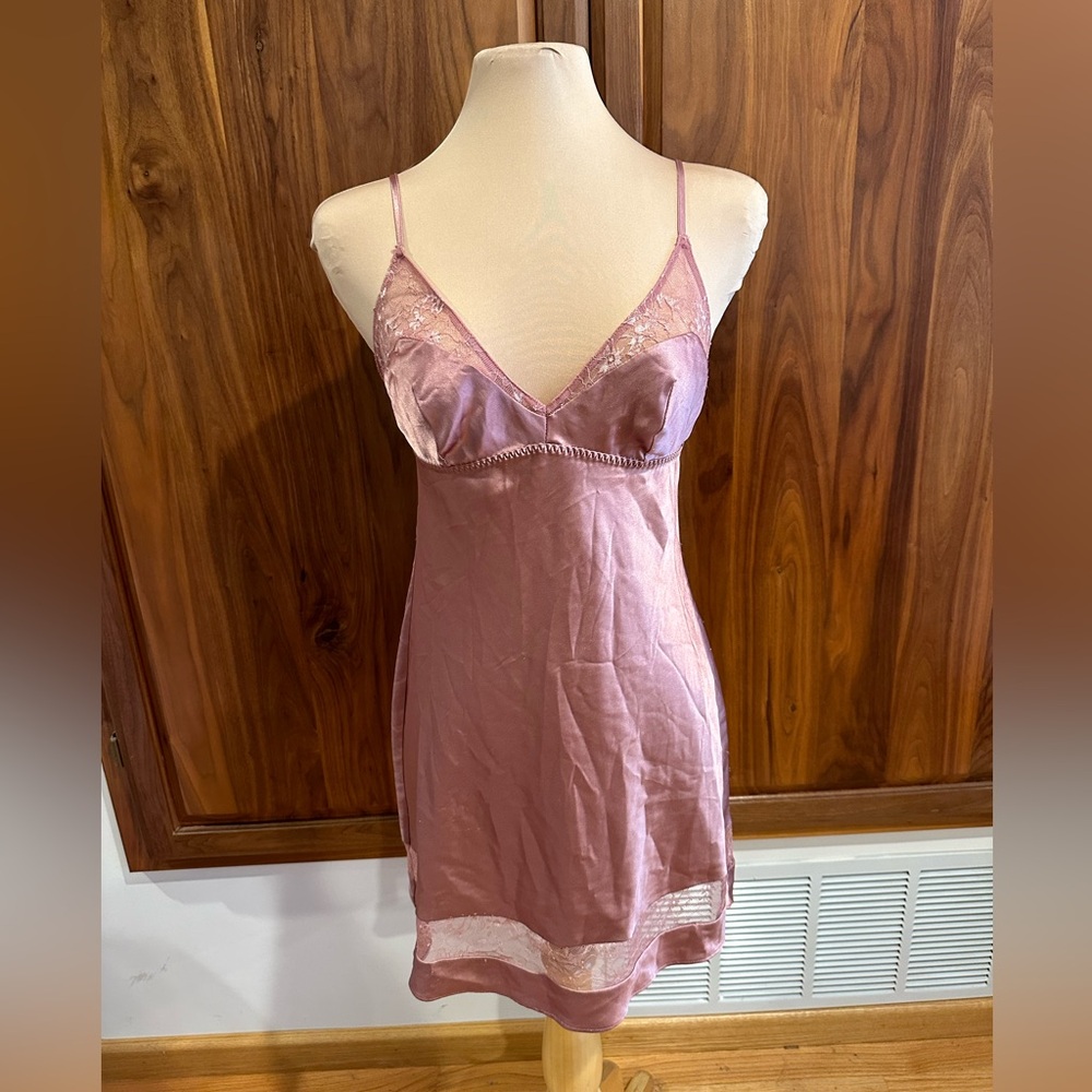 Victoria’s Secret Satin Slip Dress Pink Lace Chemise Nightgown S